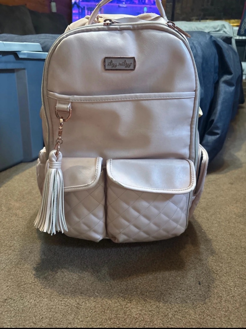 Itzy Ritzy Blush Quilted Tassel Backpack - Pale Pink